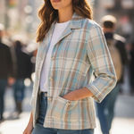 Christopher & Banks  Stretch Multicolor Wrinkle Jacket Blazer Size L 3/4-Sleeve Photo 0