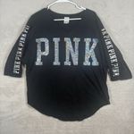 Victoria's Secret  Pink Bling Iridescent Boyfriend Jersey Tee Shirt Black Medium Photo 2