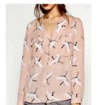ZARA  Basic Collection Size M Bird Print Shirt Blouse Top Petal Back Hi-Lo Photo 8