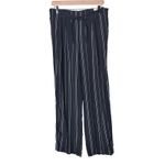 Vince. Silk Striped Wide Leg Pants Drawstring High Waist Navy White Size Large Photo 1