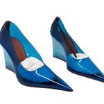 Amina Muaddi NEW Ane Pointed Toe PVC Glass Patent Wedges Heels Blue US 7.5 Photo 3
