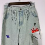 Maniere De Voir Manière De Voir Jeans 8 Light Wash Y2K Grunge Painted Patchwork Ripped Alt Emo‎ Photo 4