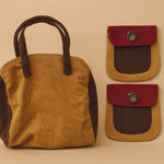 Vintage Corduroy Minj Tote + Matching Pouches Women's Bag Set Boho Cottagecore Brown Photo 0