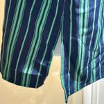 Susan Graver Navy Green Stripe Button Front Blouse LP Collared Stretch Top Photo 4