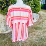 THML Pink Orange Striped Peasant Top XS Ruffle Flutter Sleeve Cotton Boho Peplum Photo 7