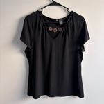 East 5th  size L Black Short Sleeve Top with Brown Accents Photo 1