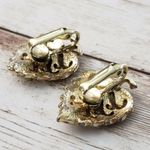 Vintage Clip On Earrings 1" Ornate Design Leaf Statement Earrings Gold Photo 2