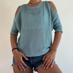 Carina Ricci Blue Cold Shoulder Knit Sweater Photo 0