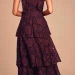 Lulus Dress Women XS Burgundy Molinetto Lace Ruffled Tiered Sleeveless Maxi Boho Red Photo 1