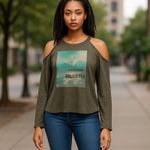 Hollister Cold Shoulder Graphic Sweatshirt Medium | Gray California Crew Neck Photo 13