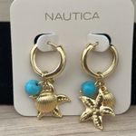 Nautica  Gold and Blue Hoop Earrings with Starfish Charms Photo 1