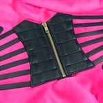 Retro Style Black Elastic Faux Leather Waist Belt Wide Waistband‎ Gold Zipper Photo 3