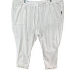 Old Navy Linen Crop Pant Women 2XL Bright White Pull On Elastic Waist Summer NEW Photo 0