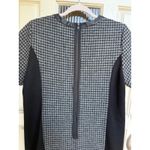 J.Crew  Houndstooth Sheath Dress Leather Trim Black Grey Size 12 Photo 6