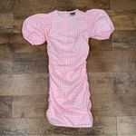 Reclaimed Vintage Pink Gingham Puffy Sleeve Ruched Side Dress Size 2 Photo 1