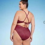 Shade & Shore Monokini Plunge Cut Out High Leg Lurex One Piece Swimsuit - ™ Burgundy Photo 1