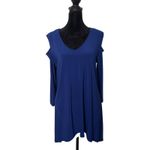 Clara Sun Woo Cold Shoulder Cut Out Tunic Womens M Blue Liquid Knit Slinky Size M Photo 5