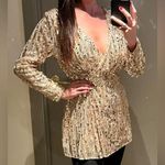 H&M Gold Long Sleeve Sequined Wrap Dress Size M Photo 0