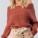 Rust off the shoulder knit sweater Size L Photo 0