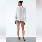 ZARA  White Asymmetric Hem Blouse Button Front Cotton Pleated Front Size XS Photo 2