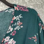 Charming Charlie Forest Green Floral Tie Front Top - Size Small - Flutter Sleeve Photo 1
