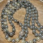 Faux Gray & White Pearl Long Necklace Photo 4
