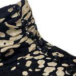 Tuleh Black Gold Animal Leopard Print 100% Silk High Neck Blouson Midi Dress XS Photo 4