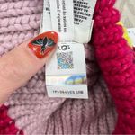 UGG  Chunky Rib Beanie With Leather Logo OS Stripe Cerise Multi $58 Photo 5