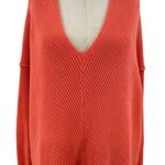 Free People La Brea Sweater V-Neck Ribbed Cuffed Sleeve Coral Orange Size Large Photo 4