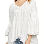 We The Free Free people flower power smocked boho top off-white S M Photo 0