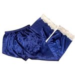 CCC Vintage Blue Satin Pajama Pants Delicate Floral Lace Trim Sleepwear Size SM Photo 2
