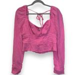 Free People  Chloe Gauzy Top Size M Pink Square Neck Long Sleeve New Photo 0