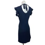 Loft  Navy Blue Flutter Sleeve Crewneck Back Cut-Out Tie Neck Shift Dress Size 8 Photo 1