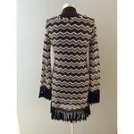 Z Supply Dress Womens Small Black Cream Chevron Fringe Boho Festival Tunic Photo 3