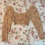 Urban Outfitters  Floral Puff Sleeve Peasant Boho Crop Top Size Small Photo 2