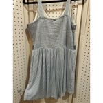 Japna  Romper Blue White Embroidered V Neck Smocked Waist Size La Photo 6