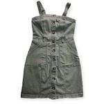 SO  Juniors Olive Green Button Front Pinafore Denim Mini Dress Photo 2