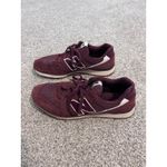New Balance 696 Women's Running Shoes Burgundy Suede Sneakers Lifestyle Photo 2