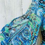 Betsey Johnson  Midi‎ Dress Womens 2 Blue Aztec Lined Lace Trim Zip up Back Photo 2