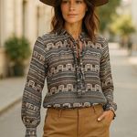 Calypso St. Barth Womens  70s Style Boho Retro  tie-neck Abstract  Top Tunic S Photo 1