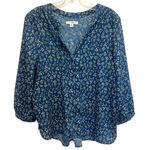 Jachs Girlfriend blue floral button down blouse with rounded hem size medium Photo 0