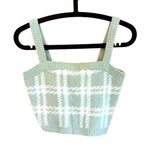 Kendall + Kylie Green & White Plaid Fuzzy Knit Cropped Tank Top Women’s … Photo 0
