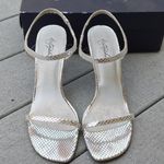 Metaphor  Sienna Heel Open Toe Heels Strappy Silver Metallic Snake Print Sandals Photo 3
