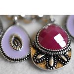 Premier Designs  Reversible Silver Tone Lavender/Pink Teardrop Layered Necklace Photo 4