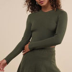 Lulus  Olive Ribbed Hooded Sweater Crop Top Mini Skirt Set Two Piece size SM Photo 1