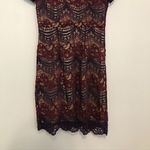 Soprano  Burgundy Maroon Red Navy Blue Floral Lace Short Sleeve Fit Flare Dress S Photo 2