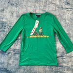 Karen Scott Green Gold Glitter Bike Surfboard Christmas Holiday Top Small Photo 0