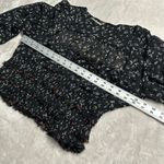 Free People  Lolita Top Womens Large Black Floral Long Sleeve Smocked Square Neck Photo 10