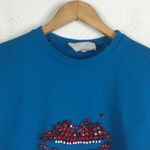 3.1 Phillip Lim Blue Rhinestone Crystal Lip Embellished Crop Sweatshirt Large Photo 2