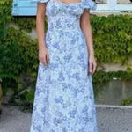 House Of CB  Felizia Puff Sleeve Sundress in Blue Print Size X-Small Plus Cup Photo 0